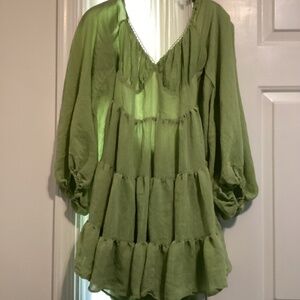 Princess Polly Fern Green tiered Tie Back Dress